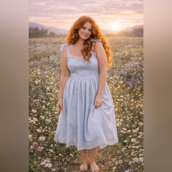JessaKae Blue Gingham & Lace Priscilla Organza Midi Dress, 1x, NWT! - Picture 8 of 16